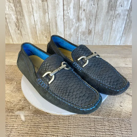 Donald Pliner Victor Mens Casual Shoes Embossed Black Leather Loafers Size 9M - Picture 1 of 15